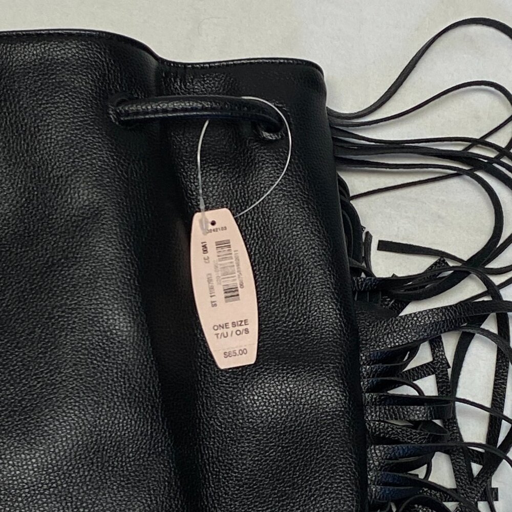 Victoria’s Secret Black Fringe Faux Leather Backpack Tote NWT Slide Closure Bag - Picture 15 of 15